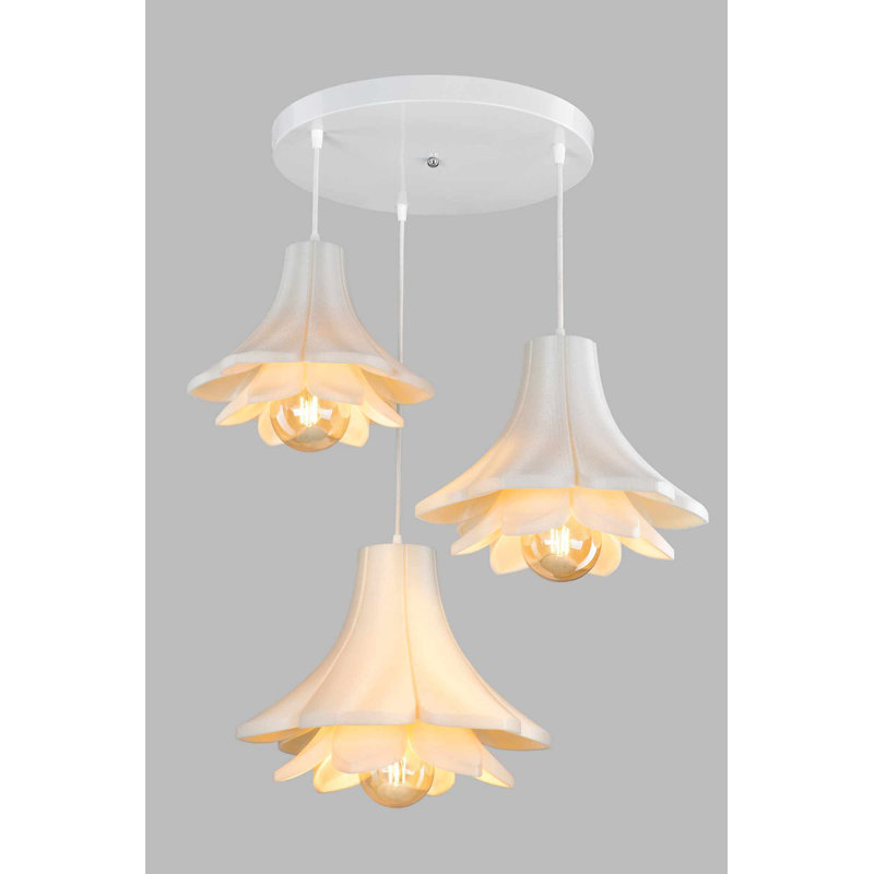 Lustre, 9.84" H x 9.84" W x 7.28" D, Trois lumières, Blanc