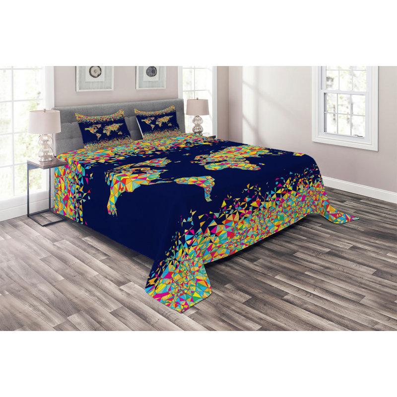 Wanderlust Eclectic Polyester Coverlet, King Bedspread + 2 Shams