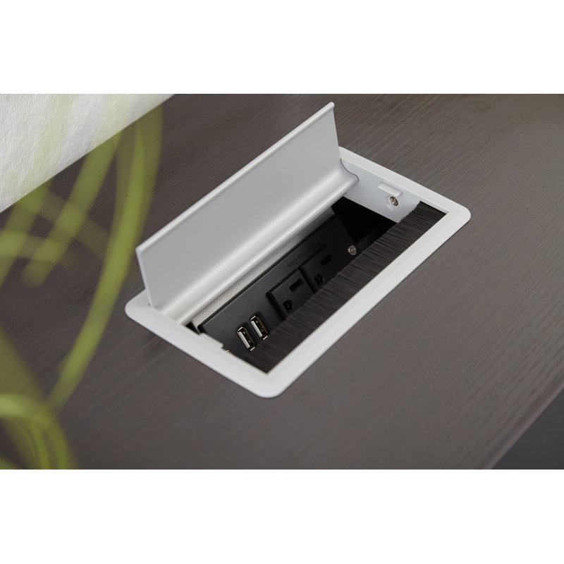 Bureau avec prises intégrées Maysey, H 28,7 po x l 63 po x P 32 po, Espresso / Argent
