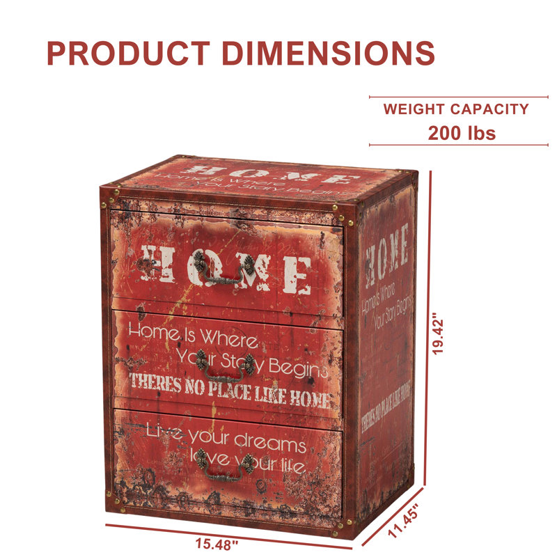 Coffre de rangement Seika de style rétro avec trois tiroirs en similicuir et bois