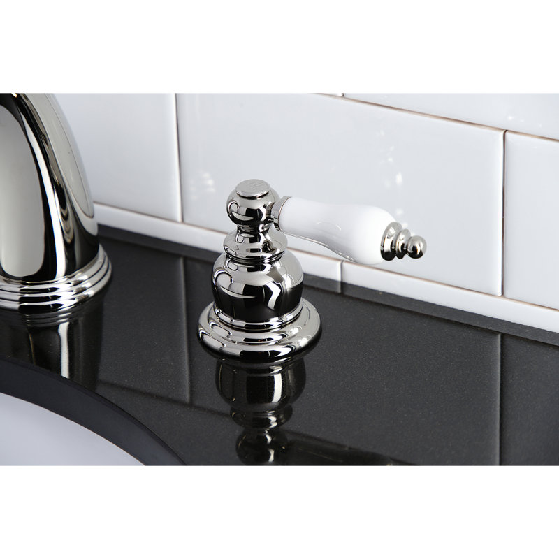 Kingston Brass Victorian Two-Handle 3-Hole Deck Mount Widespread Bathroom Faucet with Retail Pop-Up Drain, Polished Nickel