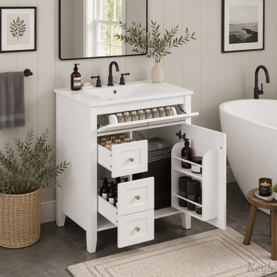 Meuble-lavabo moderne de 61 cm avec lavabo en céramique