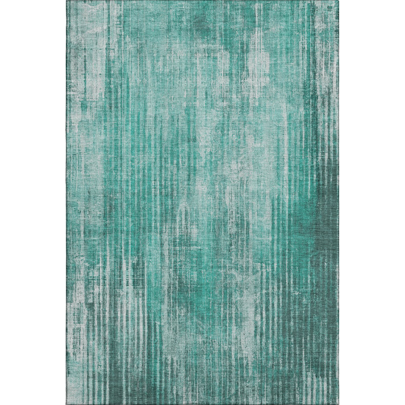 Red and Beige Striped Washable Synthetic Rug 46" x 30"