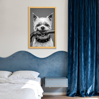 Animals Dog Holding Pistol With Studded Collar-Single Picture Frame on Canvas