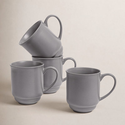 over&back Rimmed 16oz Semi-Matte Hand-Finished Stoneware Mugs, Set of 4