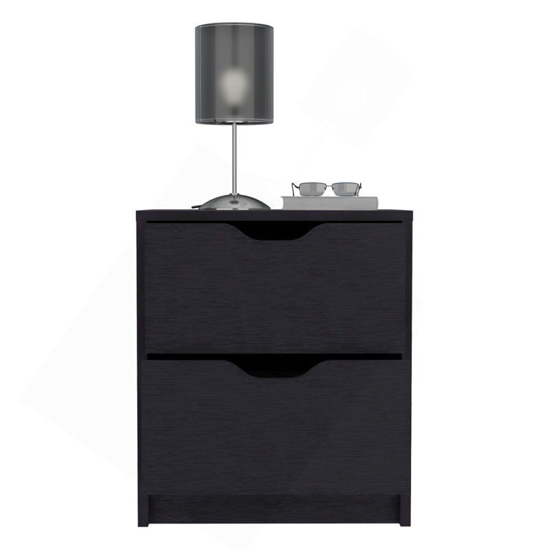 Basilea 2 Drawers Nightstand , End Table, Side Table Pull Out System -Black, Black