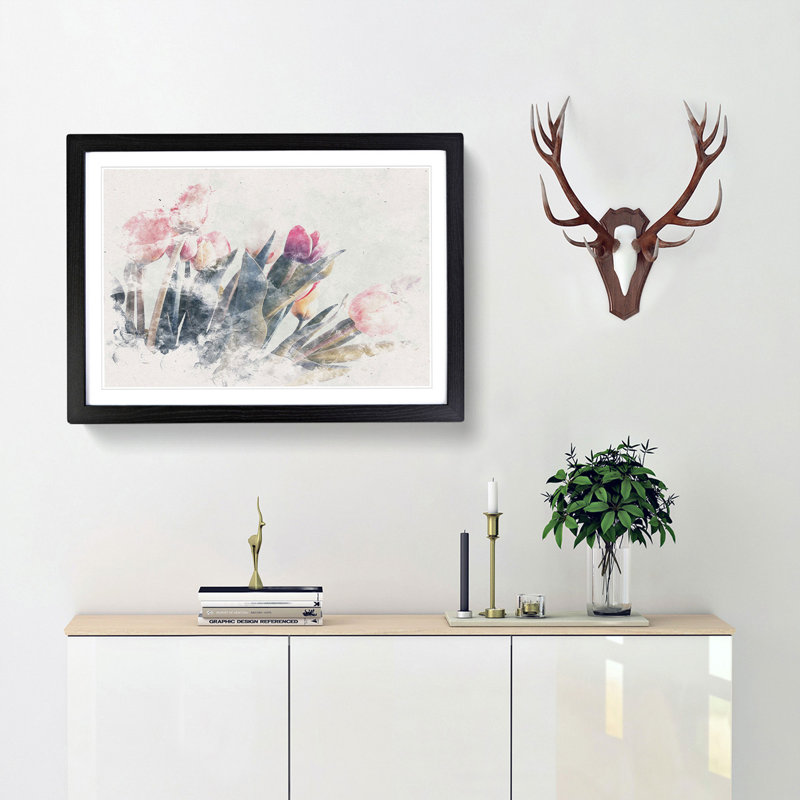 Bunch of Pink Tulips - Picture Frame Graphic Art Print, Black Framed, 40cm H x 60cm W x 2cm D