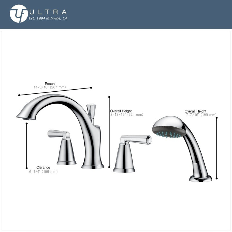 Z Collection Two-Handle Deck-Mount 8.0 gpm Roman Tub Faucet with Pull-Out Hand Shower & Rough-In Valve - Matte Black