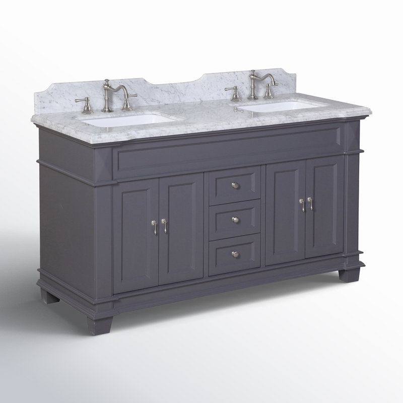 Ensa 60'' Double Bathroom Vanity with Top, Charcoal Gray, Carrara Marble