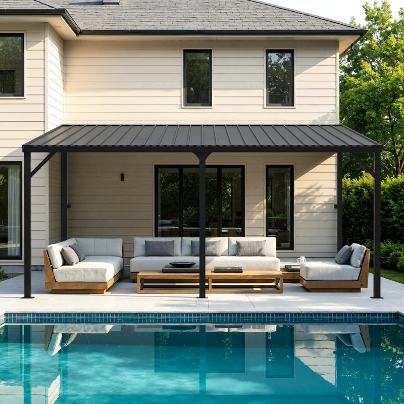 12 Ft X 16 Ft Hardtop Gazebo With Galvanized Steel Sloping Roof, Metal Pergola With Canopy