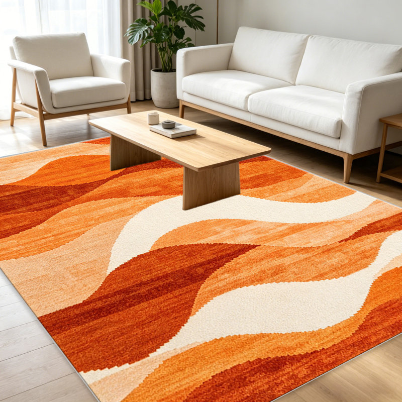 Orange White Wave Abstract carpet-easy to clean, machine-washable, soft and comfortable; suitable for door mats, kitchens, living rooms, bedrooms, corridors, and laundry areas. Easy to clean, durable carpet for home decoration.