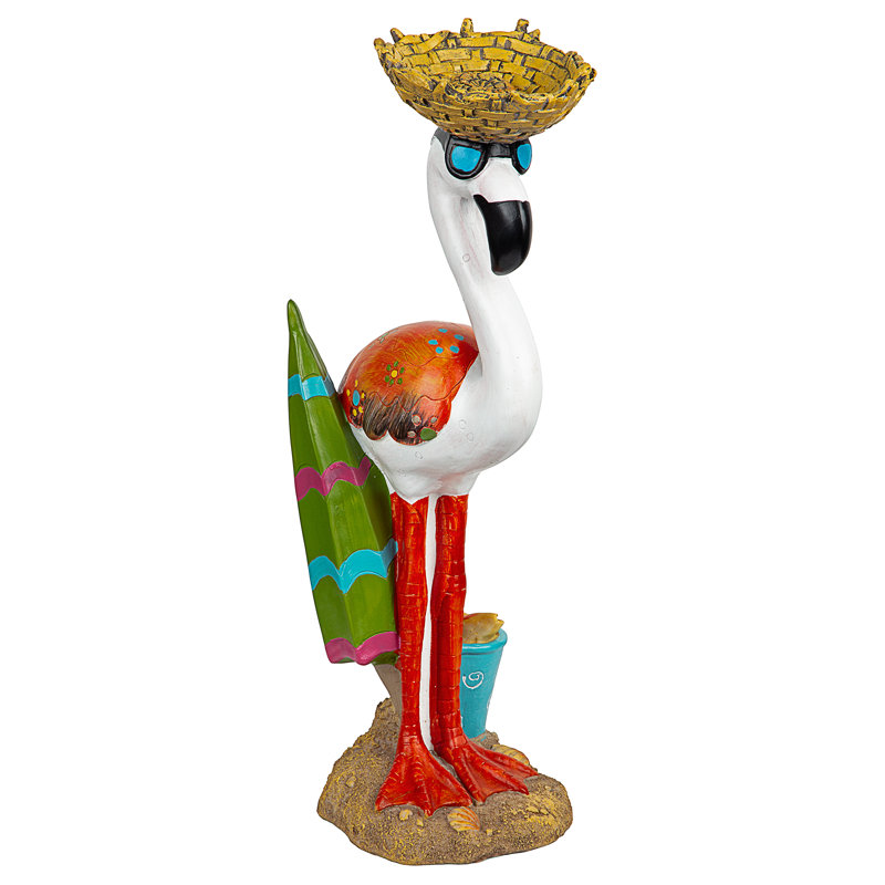 Luau Larry Pale Pink Flamingo Garden Statue with Straw Hat