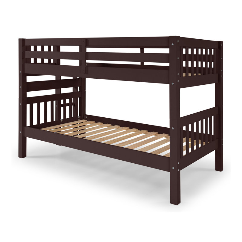 Treva Solid Wood Standard Twin over Twin Bunk Beds, 3 Step Ladder, Dark Cherry, Dark Cherry