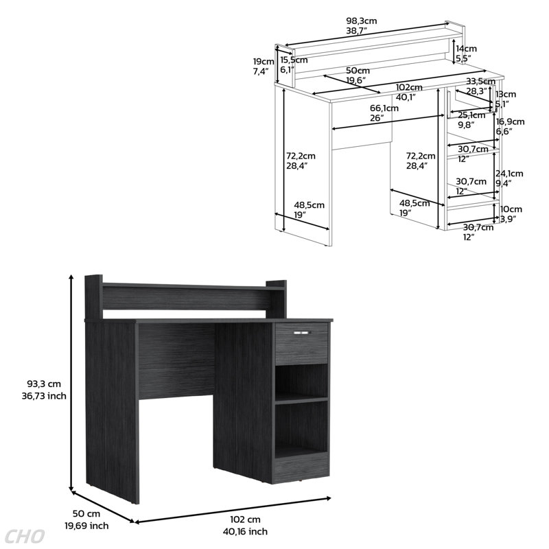 Computer Desk With Top Open Shelf, 1-Drawer And 2-Storage Shelves