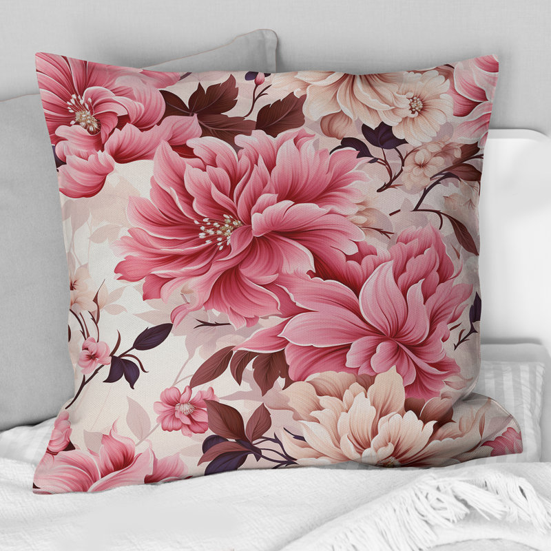 Coussin décoratif doux à motif de pivoines roses, 18 po x 18 po