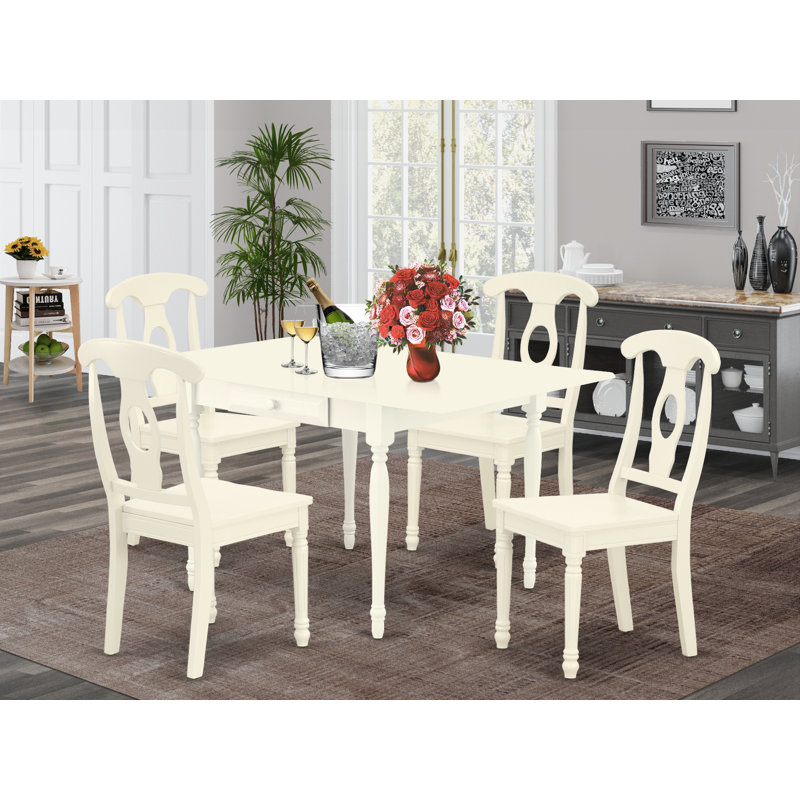 Ensemble de mobilier de salle à manger 5 pièces comprenant une table de cuisine rectangulaire avec Dropleaf et 4 chaises de salle à manger, lin blanc