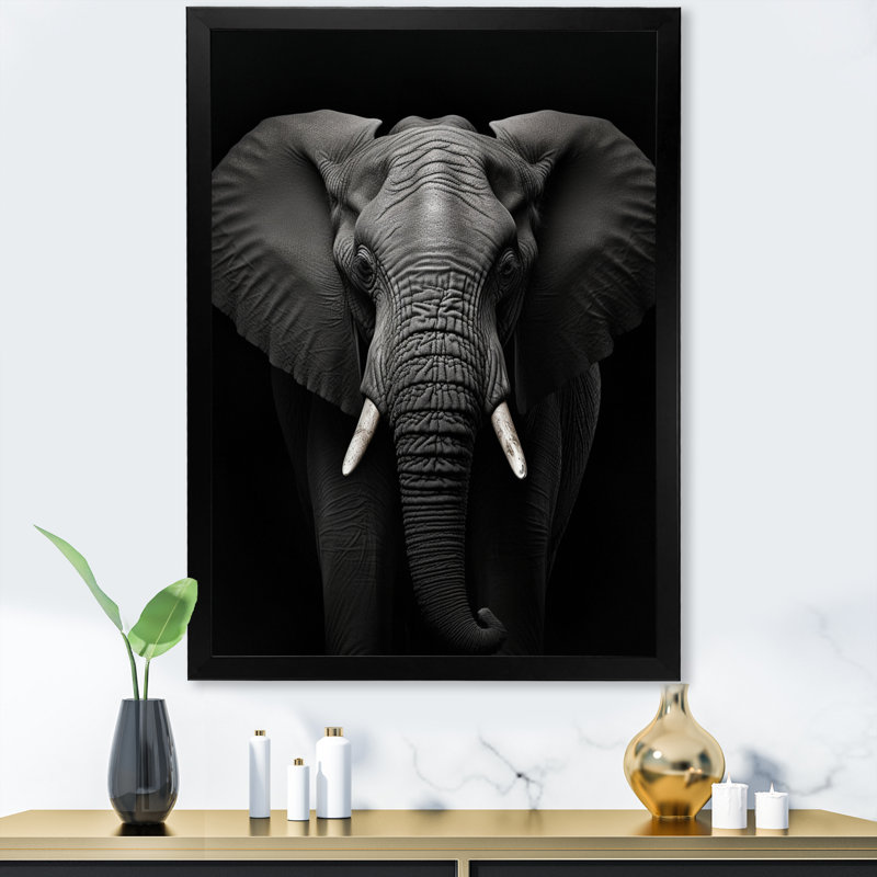 Éléphant noir et blanc - Photo II, Cadre photo noir, H 20 po x l 12 po x P 1 po