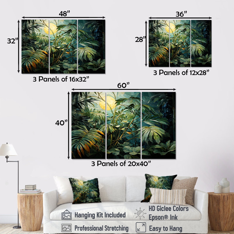 Ensemble de salon Fantasy Jungle Plants Under Moonlight II - Plants Wall Art, Toile tendue, H 40 po x l 60 po x P 1 po