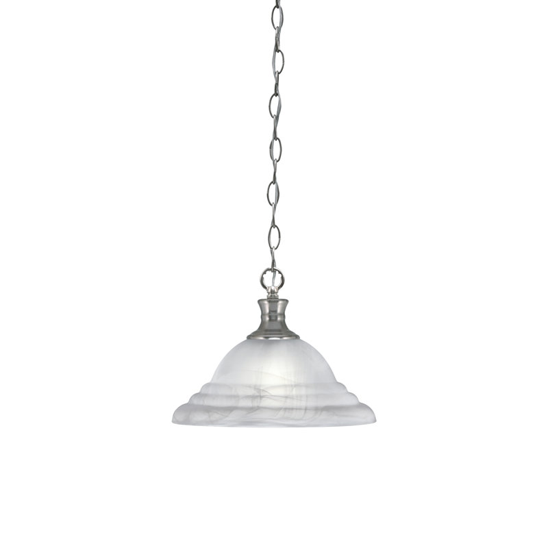 Luminaire suspendu en chaîne avec verre tourbillon blanc albâtre de 12 po, Nickel brossé