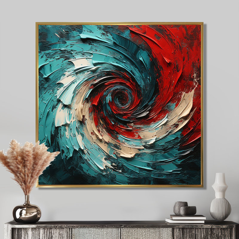 «Red Blue Majestic Motion Spiral II - Abstract Spirals», art mural, H 16 po x l 16 po x P 1 po, Toile tendue