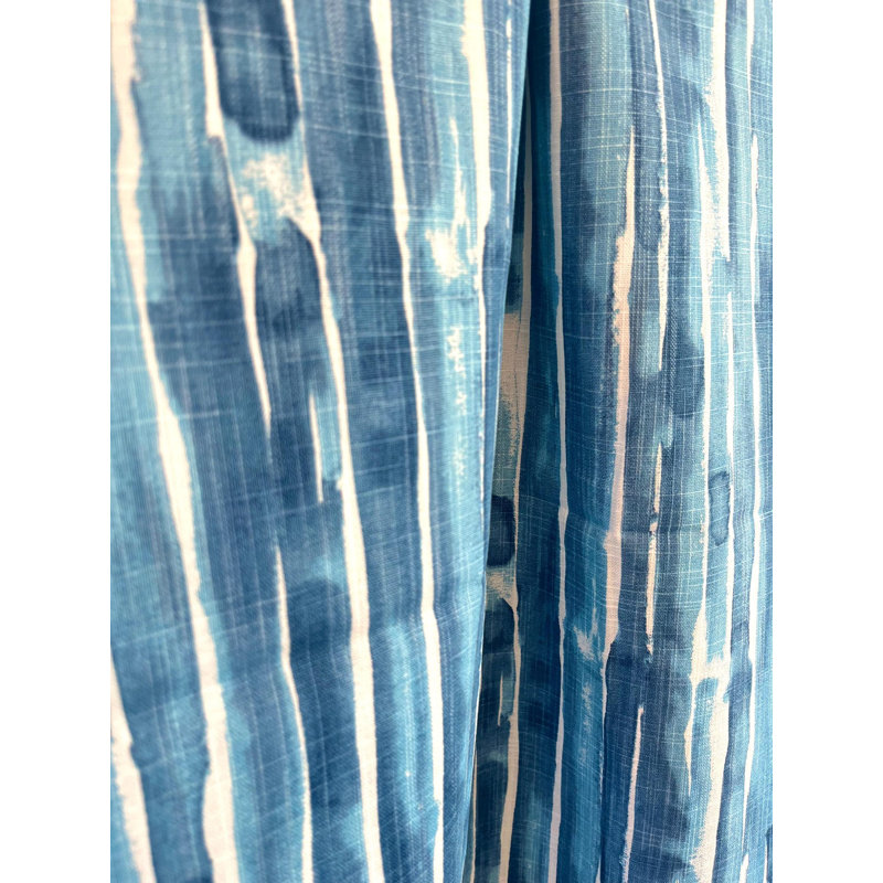 Rideaux à rayures abstraites indigo bleu turquoise foncé, L 50 po x L 72 po
