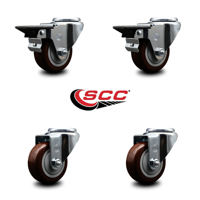 4-Piece Polyurethane Caster Set, Maroon