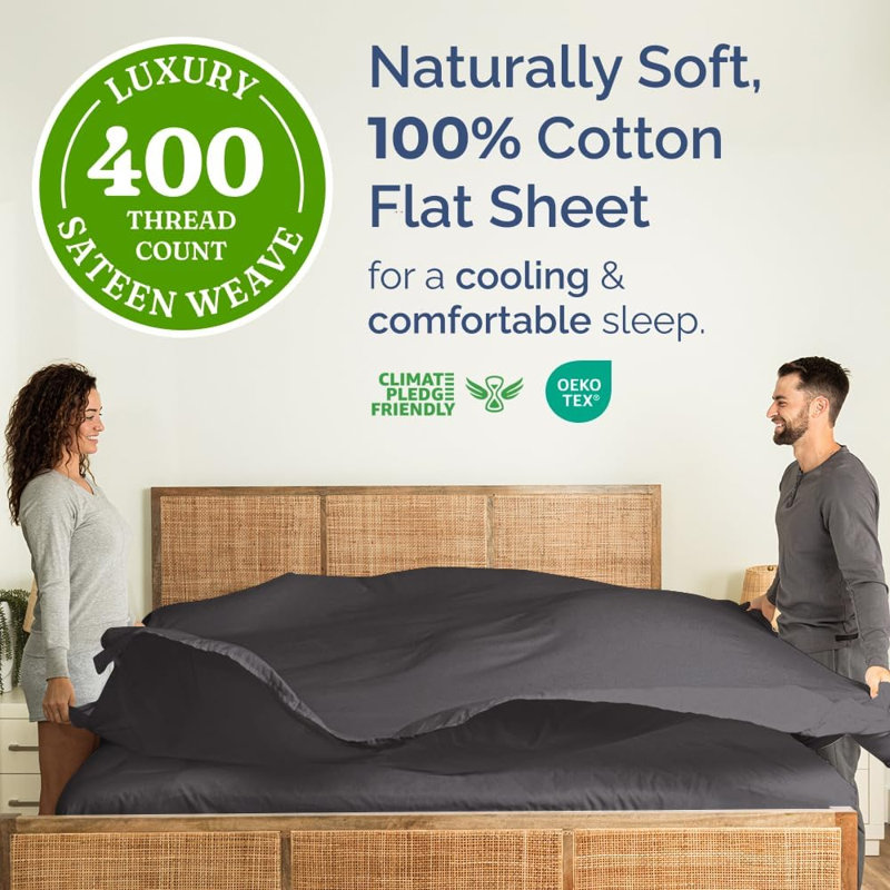 400 Thread Count Cotton Flat Sheet – Cooling, Breathable & Soft Top Sheet, Queen, Dark Gray