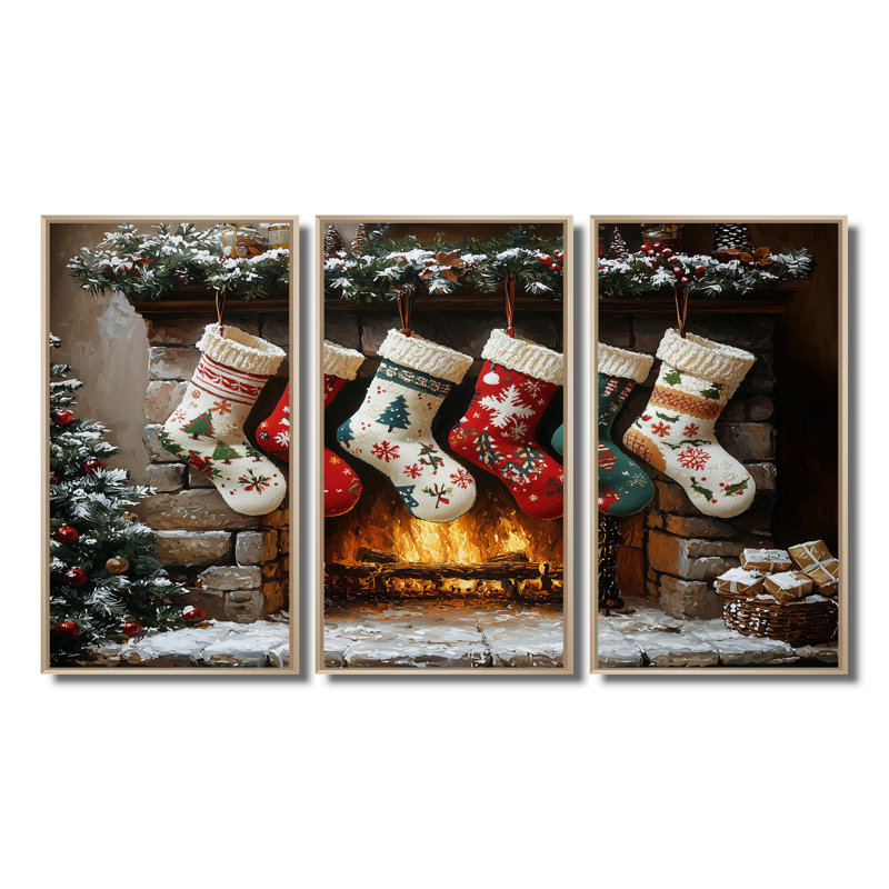 Chaussettes de Noël vertes - ensemble de décorations murales de Noël, Toile tendue, H 40 po x l 60 po x P 1 po