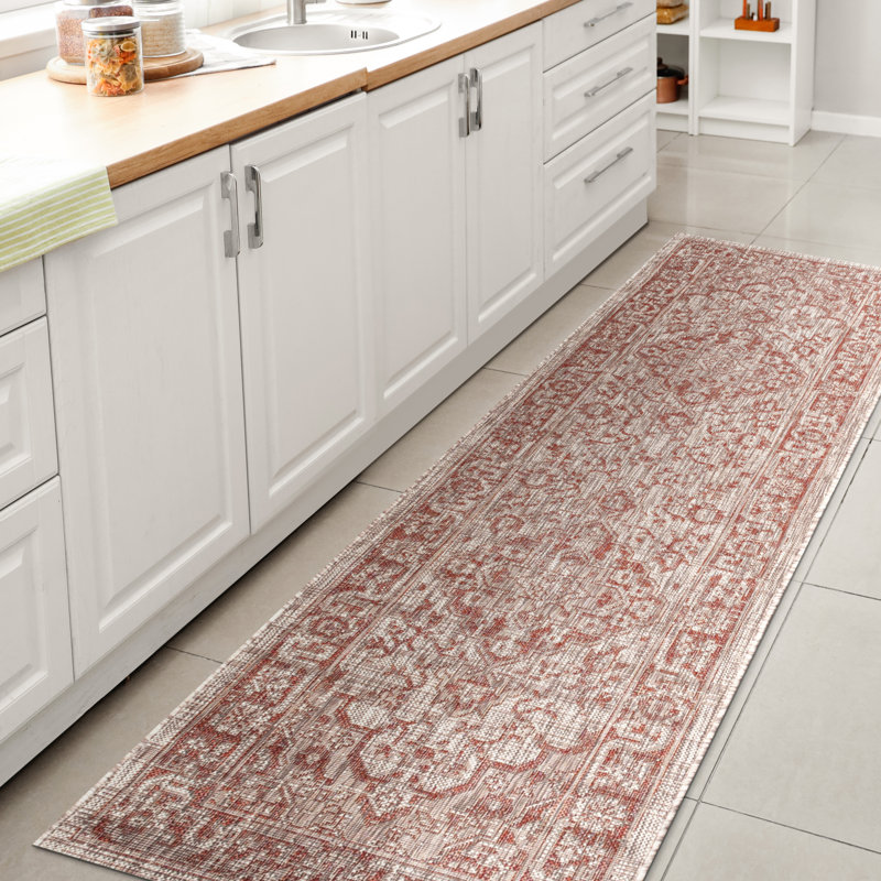 Tapis intérieur / extérieur rouge / taupe Nate Boho Medallion, Tapis de couloir 2 pi 2 po x 8 pi