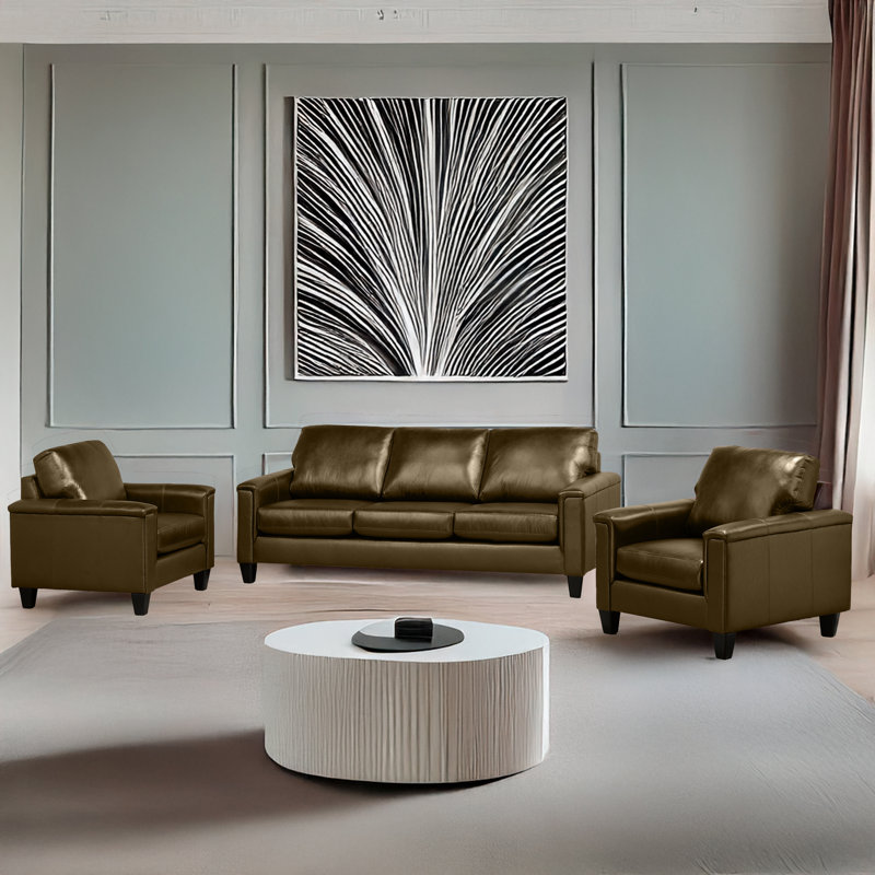 Ensemble de salon en cuir véritable Deboer, Similicuir taupe, 3 Pieces: Sofa, 2 Chair
