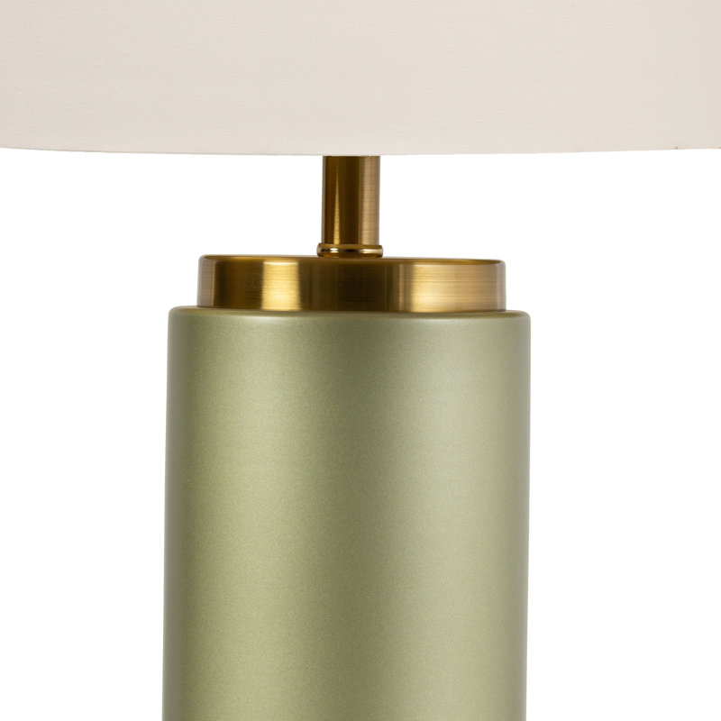 Cylinder 55cm Metal Ceramic look Table Lamp, Green, Ivory