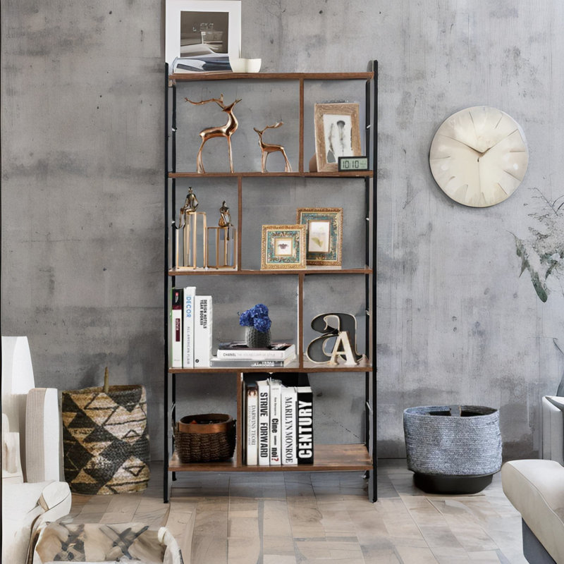 154.5 H x 74 W Bookcase Bookshelf Shelves Freestanding Industrial Rustic Brown Furniture