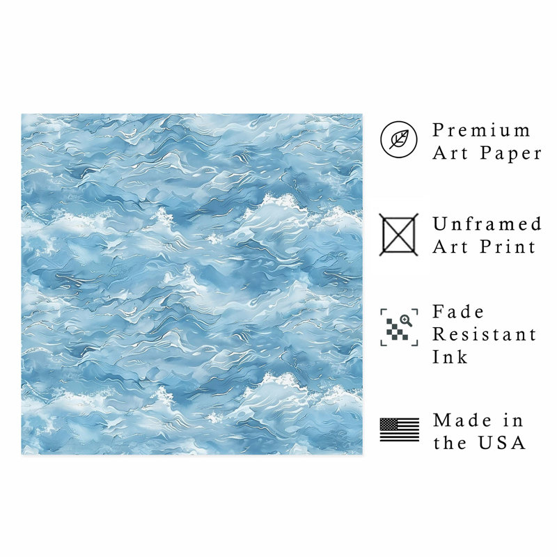 «Beach and Coastal Ocean Waves III», reproduction d'art sans cadre, H 14 po x l 14 po