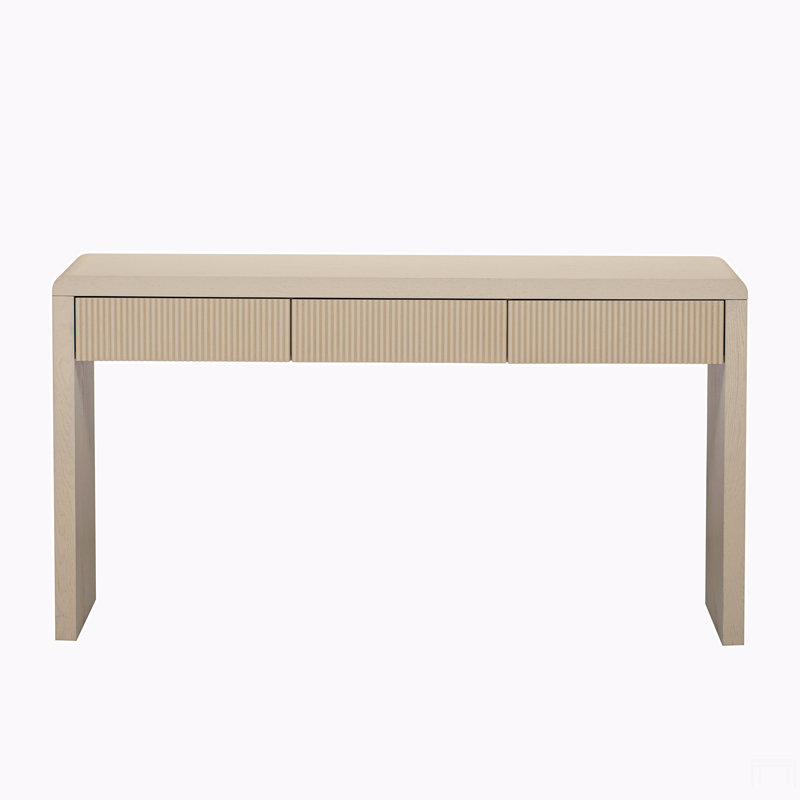 Console rustique avec 3 tiroirs cannelés - Table d'entrée en placage de bois massif avec grain de bois naturel, Beige