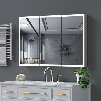 Armoire à pharmacie à DEL avec miroir, armoire de salle de bain avec miroir 48 * 32 pouces avec lumières, encastrée ou murale, 3 couleurs Temperaturesanti-Fog