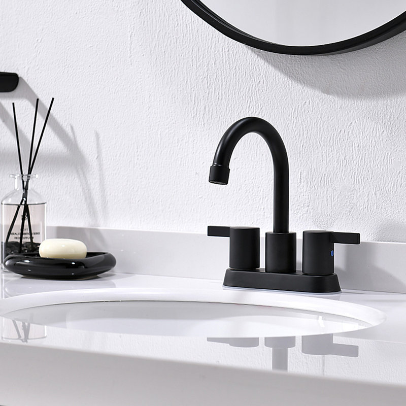 Centerset 2-handle Bathroom Faucet with Drain Assembly, Matte Black