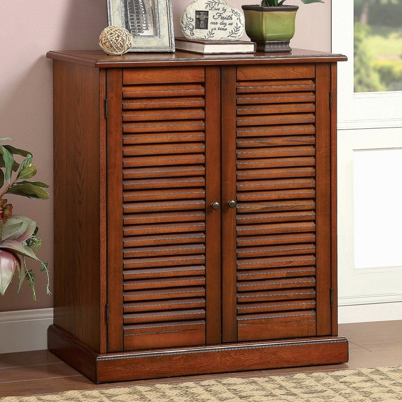 Modern Transitional Design 1Pc Shoe Cabinet Oak Finish Adjustable Shelves Louver Design Doors Home Furniture Shoe Rack, Oak
