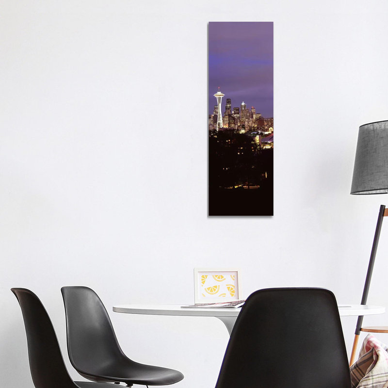 Skyscrapers In A City Lit Up At Night - Wrapped Canvas Panoramic Print, 121.92 cm H x 40.64 cm W x 3.175 cm D
