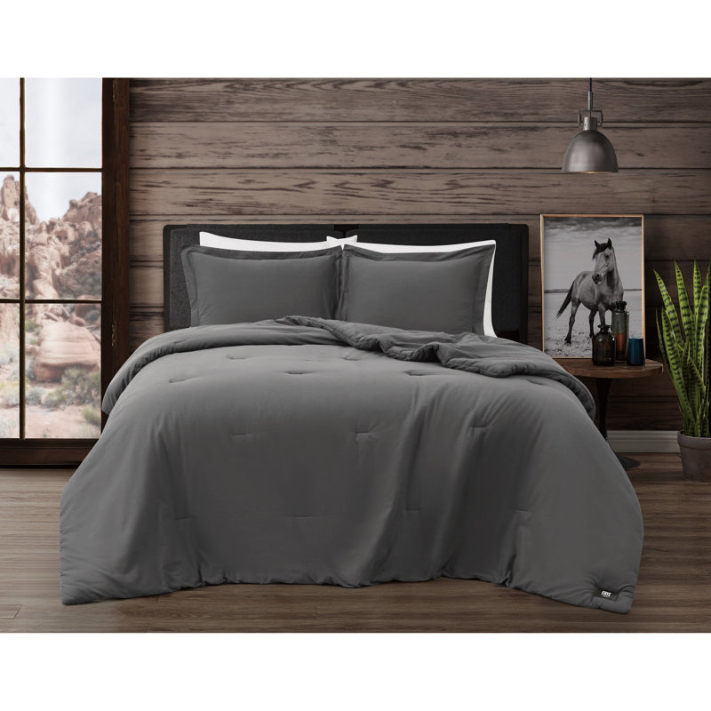 Ensemble d'édredon en coton délavé 3 pièces Frye Vintage, Édredon grand et 2 taies décoratives, Gris