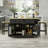 Black Rolling Kitchen Island Trolley With 5 Wheels For Flexible Movement, Folding Table, Built-In Socket, Storage Shelves, And 5 Open Side Shelves.