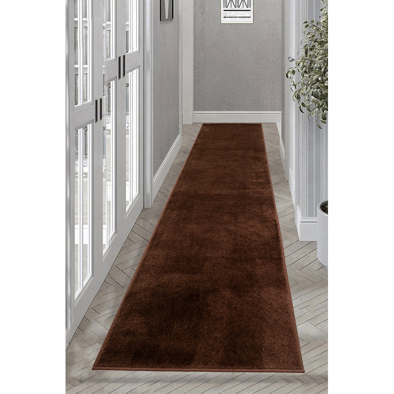 Custom Size Jehona Collection Solid Copper Brown Medium Pile Slip Resistant Runner Rugs by Feet, Runner 2'2" x 6'