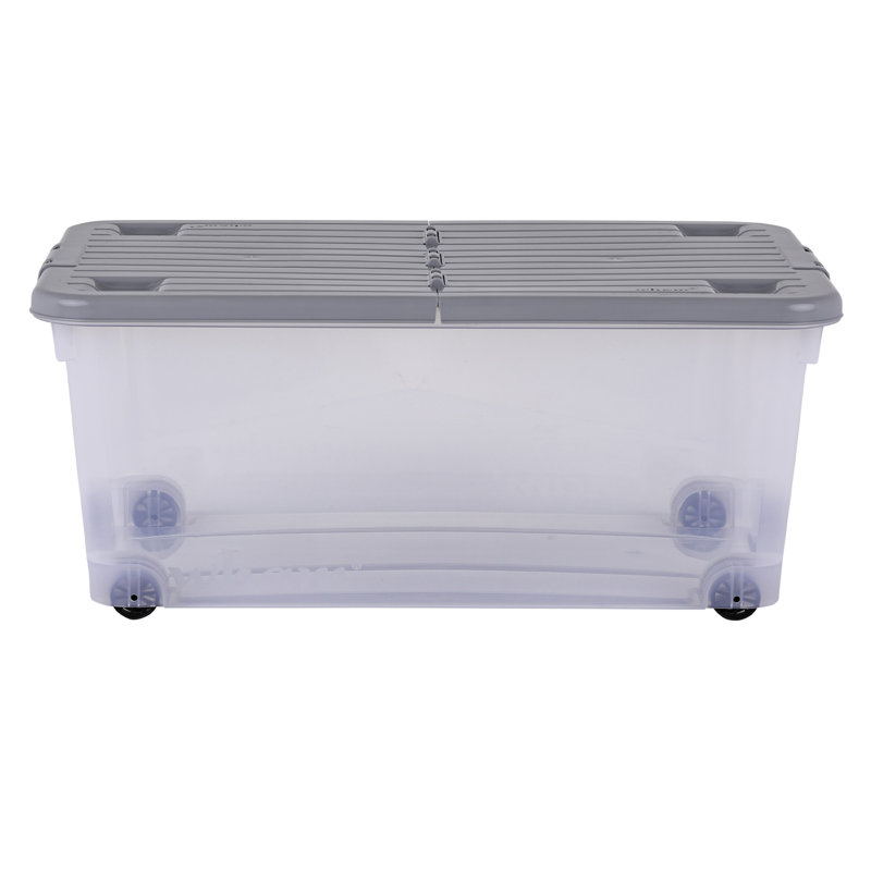 Wham 32L Box with Wheels & Folding Lid Pack of 5 Clear/Cool Grey