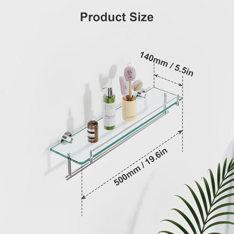 Glass Bathroom Shelves, Brushed Nickel