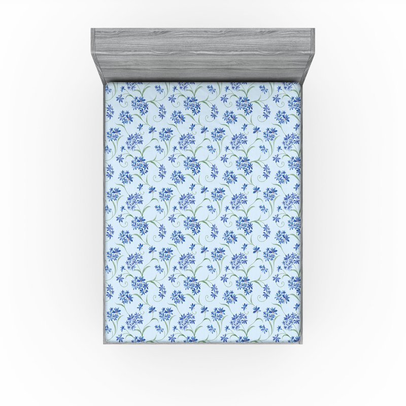 Drap-housse Ambesonne, Bleu doux, bleu de cobalt / floral, Drap-housse de taille double