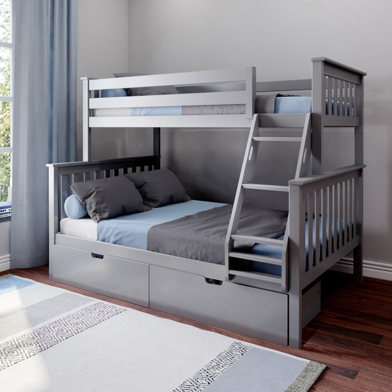 Lit superposé standard en bois massif Bolles, Simple sur double, Gris
