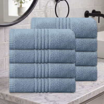 Ensemble de serviettes de bain 100% coton 100% coton Zel Twist Hazel de Home Weavers 500 g / m², 16 po x 24 po (8) (8 serviettes à main), bleu