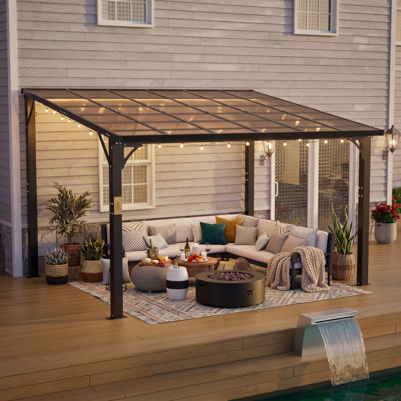 Pavillon de jardin en aluminium avec toit rigide en polycarbonate teinté l 12 pi x P 10 pi