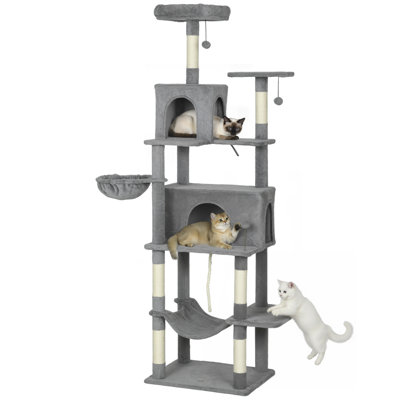 Cat Tree, 80 Inch Multi-Level Large Cat Tower for Multiple Indoor Kittens, with 2 Condos, 2 Perches, 2 Hammocks, 6 Sisal Scratching Posts, Platforms, Toys, Dark Gray