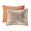 Courtepointe double / grand en orange, motif floral taupe, coussins brodés, microfibre douce, 2 taies décoratives 6 pièces réversibles avec jet orange, détails, lavable à la machine