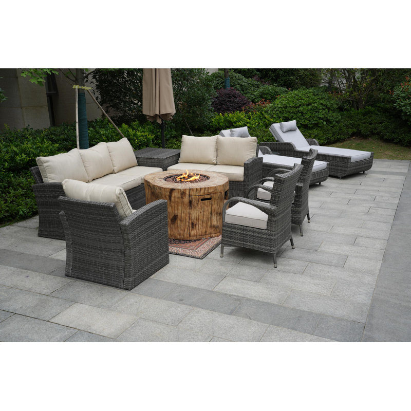 Ensemble de conversation avec coussins pour 10 personnes Brandy Wicker / Rattan, Beige / gris clair, gris